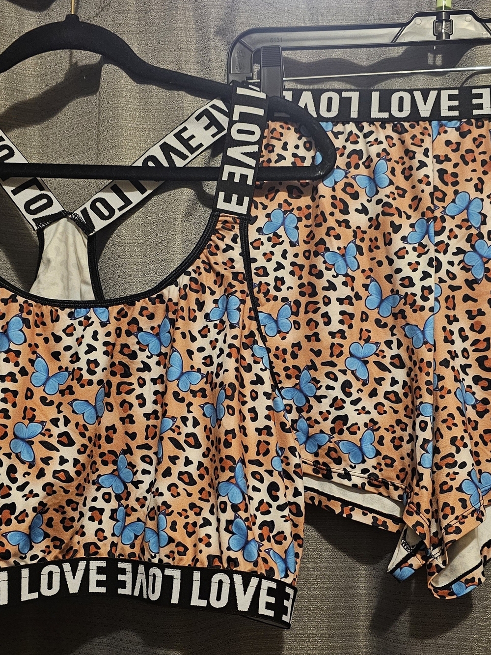 SHEIN Orange Leopard & Blue Butterfly Sleep Set with LOVE Trim